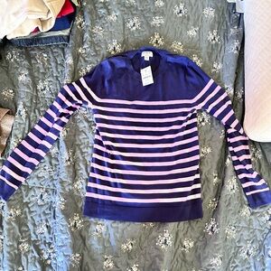 J. Crew Factory Purple and Pink Striped Turtleneck Sweater
